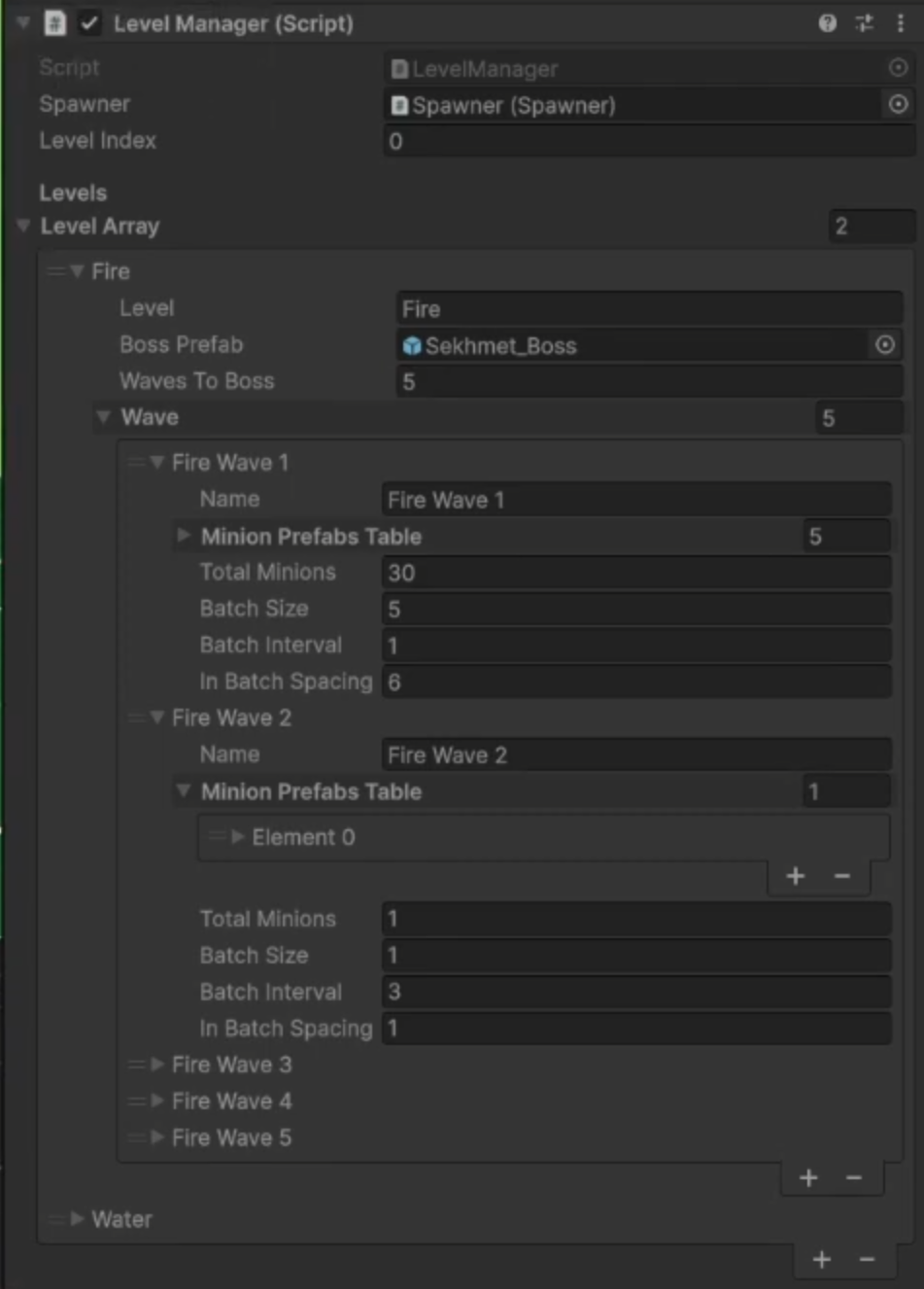 Alchemist TD: LevelManager in Inspector