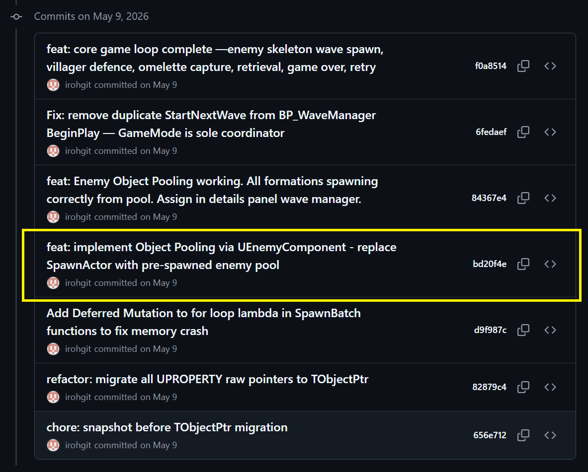Object pooling commit, May 2026